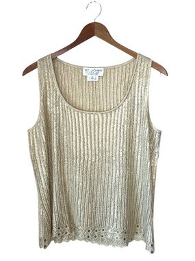 Vintage 90s/2000s St. John Evening By Marie Gray Sheer Gold Sparkly Knit Top M